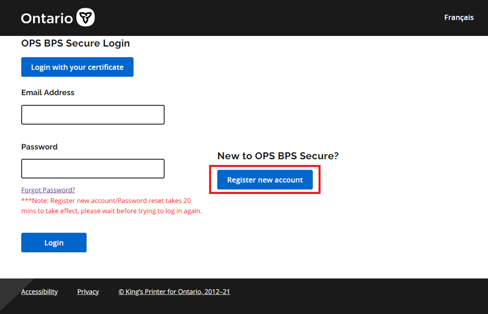 OPS BPS Secure Login Screen